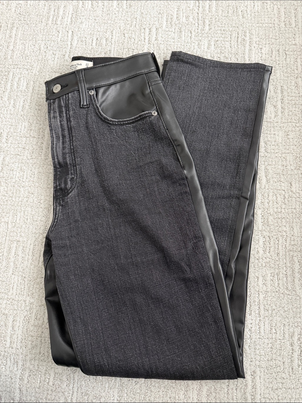 Abercrombie & Fitch Black Straight-Leg Jeans with Leather Back